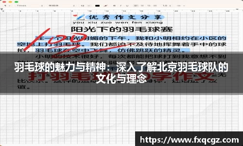 羽毛球的魅力与精神：深入了解北京羽毛球队的文化与理念